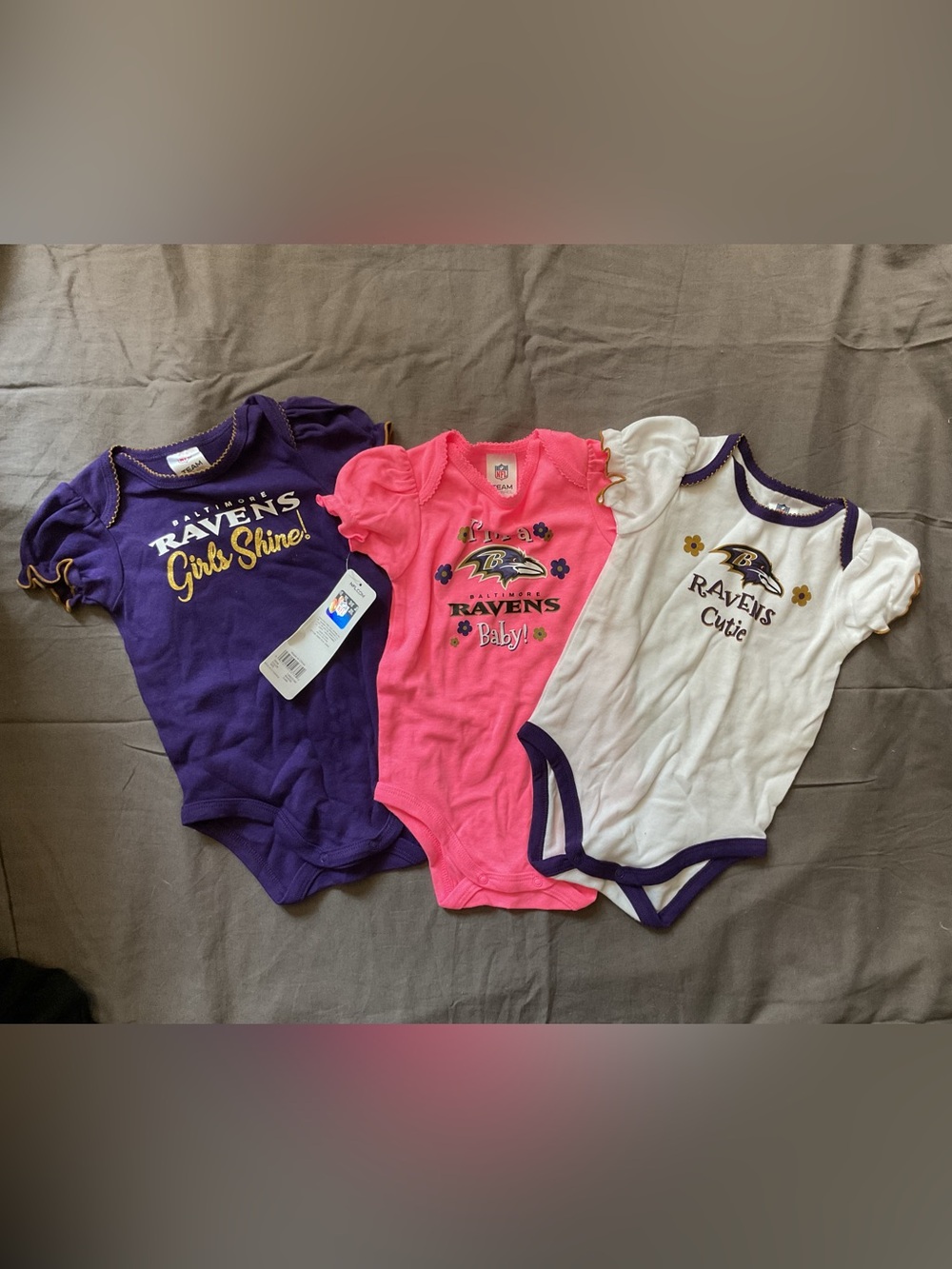 NFL Baltimore Ravens Baby Onesie Set - Purple, Pink, White